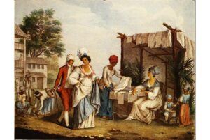 Brunias, Agostino, “Cảnh chợ tại Haiti trong thập niên 1770” Hình ở đây