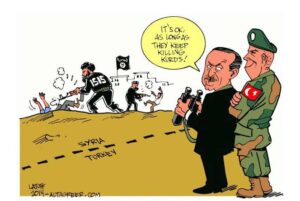 Hí họa của Latuff : tổng thống Turkey nói với chỉ huy quân đội Turkey: “Vẫn ok chừng nào chúng nó còn giết bọn Kurd”